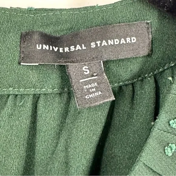 UNIVERSAL STANDARD Green Swiss Dot Short Sleeve Blouse Top Sz S - Picture 4 of 9